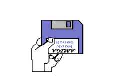 La schermata di avvio dell'Amiga 1000 con la richiesta di inserire un floppy disk La schermata di avvio dell'Amiga 1000 con la richiesta di inserire un floppy disk